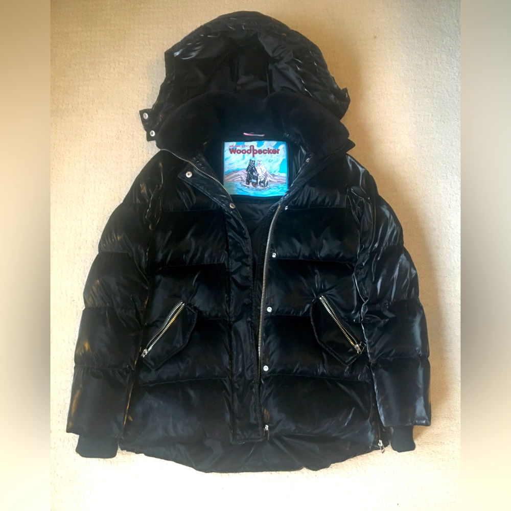 WOODPECKER WOODY BOMBER JACKET - ALL WET BLACK New - Picture 6 of 16
